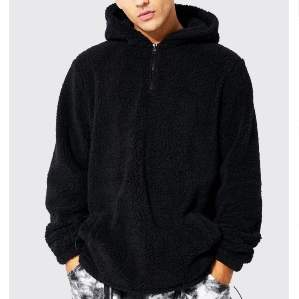 🌼NWT Boohoo Mens Black Fleece Hoodie